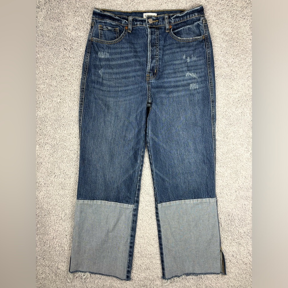 Cello Two-Tone High Rise Wide Leg Jeans in Dark and Light Blue
